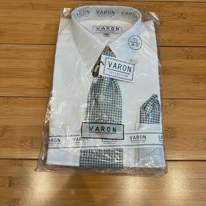 Varon Collection men's white dress shirt and tie set size 15 1/2